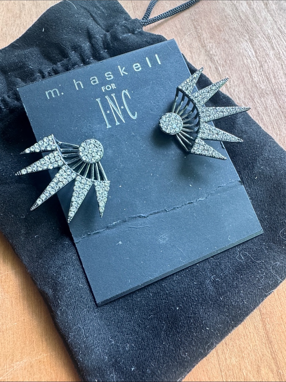 m. haskell for INC Crystal Spike Fan Earrings - Black/Silver